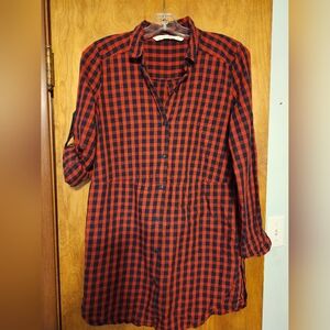 TRAFALUC COLLECTION ZARA Long Sleeved CheckeredButton Down Dress Size Small